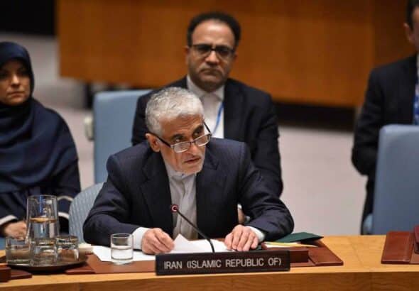 Iran’s permanent representative to the United Nations, Amir Saeid Iravani, speaking at a session of the UN Security Council in New York. Photo: PressTV/fil photo.