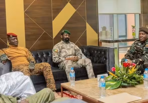 (Left to right) Captain Ibrahim Traoré of Burkina Faso, Colonel Assimi Goïta of Mali, and General Abdourahamane Tchiani of Niger. Photo: CGTN.