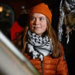 Greta Thunberg stands at a pro-Palestinian demonstration on the market square at the stage entrance in Manhattan, New York, December 6, 2024. Photo: MintPress News.