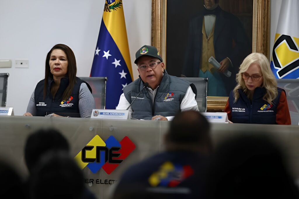 Venezuelan National Electoral Council president, Elvis Amoroso, issues statements to the press on June 17, 2025. Photo: Prensa Latina/file photo.