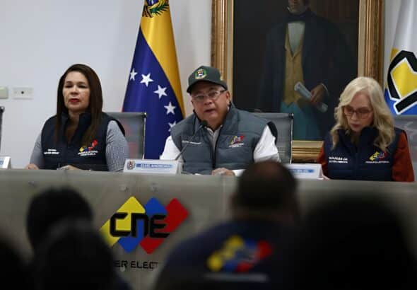 Venezuelan National Electoral Council president, Elvis Amoroso, issues statements to the press on June 17, 2025. Photo: Prensa Latina/file photo.
