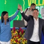 Venezuelan Vice President Delcy Rodríguez with the newly elected governor of Guayana Esequiba, Neil Villamizar, at the latter's swearing-in ceremony, June 5, 2025. Photo: Comisión Esequibo.