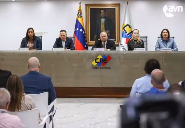 Venezuelan National Electoral Council executive board announcing the date for the municipal elections in Venezuela on Wednesday, June 4, 2025. Photo: X/@avnve.