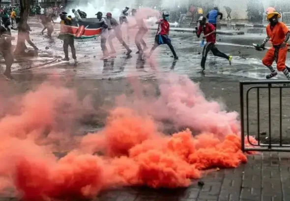 People being tear-gassed while protesting. Photo: Africanews.