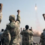 Iranians cheer a missile launch. Photo: IRNA/Mostafa Qotbi.