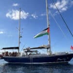 Photo of the Gaza-bound Madleen prior to its departure from Catania, Sicily on June 1, 2025. Photo: Tan Safi/Freedom Flotilla Coalition.