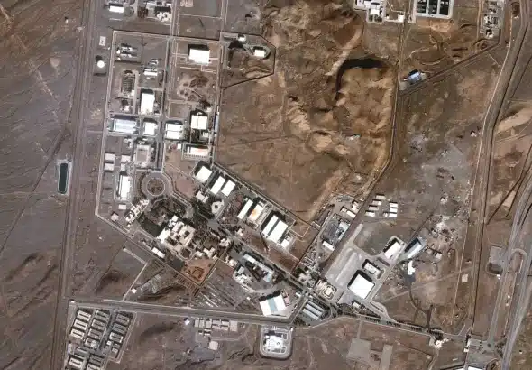 Aerial view of the above-ground structures of the Natanz uranium enrichment complex, Iran. Photo: Handout/Maxar Technologies.