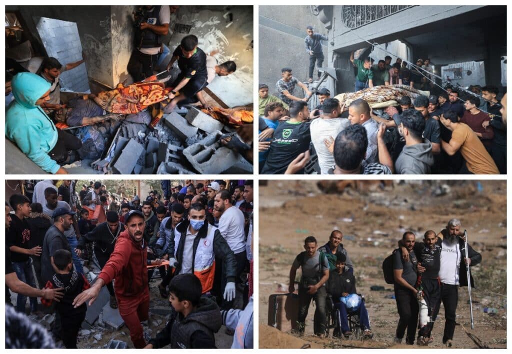 Compilation of photos showing wounded and displaced Palestinians in Gaza. Photo: WAFA.