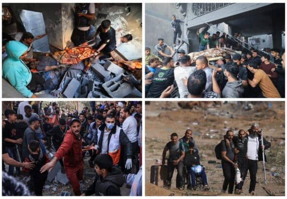 Compilation of photos showing wounded and displaced Palestinians in Gaza. Photo: WAFA.