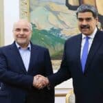Venezuelan President Nicolas Maduro shaking hands with Mohammad Baqer Qalibaf, president of the Consultative Assembly of Iran, at Miraflores Palace, Caracas, June 2, 2025. Photo: Venezuela's Presidential Press.