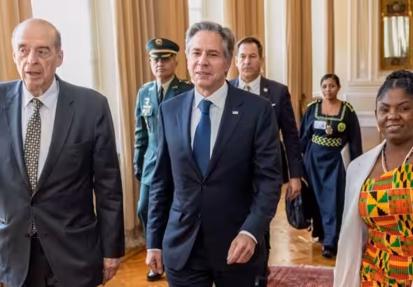 Former Colombian Foreign Minister Alvaro Leyva next to US Secretary of State Antony Blinken and Colombian Vice President Francia Márquez in Bogota, October 2022. Photo: X/@SecBlinken/file photo.