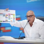 Head of the PSUV campaign command Jorge Rodriguez issuing statements to the press on June 23, 2025, ahead of the July 27 mayoral elections in Venezuela. Photo: Wilmer Errades/Ultimas Noticias.