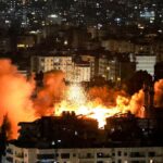 Smoke and fire erupt from the site of an Israeli airstrike on Beirut's southern suburbs on June 5. Photo: Ibrahim Amro/AFP/Getty Images.