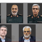 Top from left: Major General Gholam Ali Rashid, commander of the central HQ of the Iranian Armed Forces, IRGC chief Major General Hossein Salami and Chief of Staff of the Armed Forces Major General Mohammad Bagheri. Below from left: Veteran nuclear scientists Fereydoon Abbasi and Mohammad-Mehdi Tehranchi. Photo: PressTV.