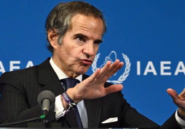 Rafael Grossi, Director General of the International Atomic Energy Agency, speaks to journalists during a press conference, shortly after the IAEA’s Board of Governors meeting at the agency's headquarters in Vienna, Austria, on June 9, 2025. Photo: AFP.