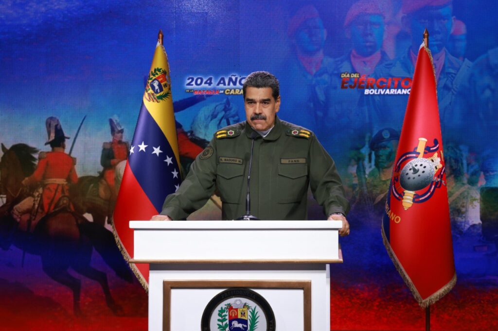 Venezuelan President Nicolás Maduro giving a speech in commemoration of the 204th anniversary of the Battle of Carabobo, in Caracas, June 25, 2025. Photo: Presidential Press.