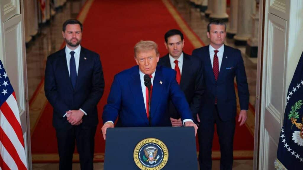 US President Donald Trump addresses the nation from the White House in Washington on June 21, following his announcement that the United States had bombed nuclear sites in Iran. Photo: Carlos Barria/AFP.