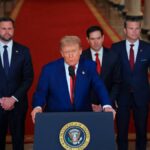 US President Donald Trump addresses the nation from the White House in Washington on June 21, following his announcement that the United States had bombed nuclear sites in Iran. Photo: Carlos Barria/AFP.
