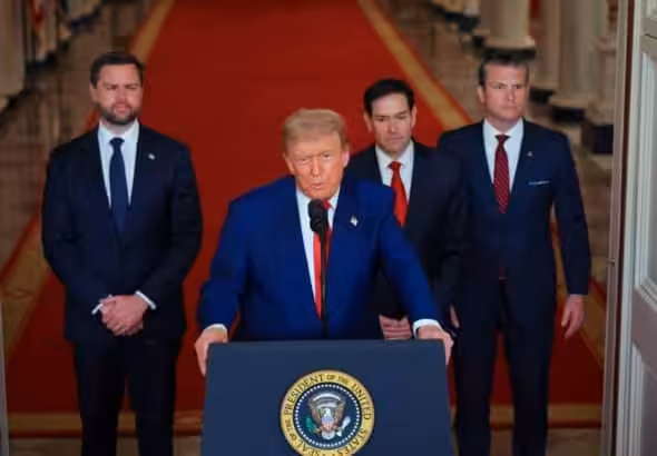 US President Donald Trump addresses the nation from the White House in Washington on June 21, following his announcement that the United States had bombed nuclear sites in Iran. Photo: Carlos Barria/AFP.
