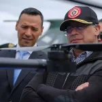 Colombian President Gustavo Petro observing a drone during a military ceremony. Photo: Colombia's Presidential Press.