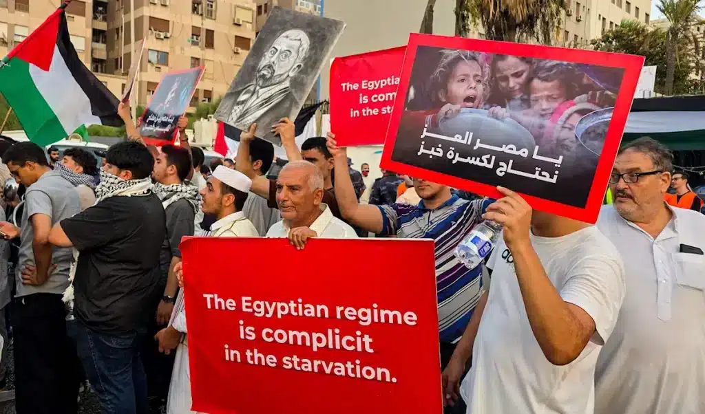 Demonstrators gather for a rally outside the Egyptian embassy headquarters in Libya's capital Tripoli on July 26, 2025. Photo: AFP.