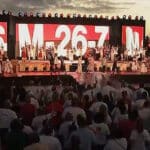 The stage at the July 27, 2025 event marking the 72nd anniversary of the assault on the Moncada and Carlos Manuel de Céspedes Barracks. Photo: Canal Caribe.