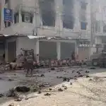 Dozens of Palestinian men being kidnapped by the 'Israeli military,' many stripped down to their underwear, in the streets of a city in northern Gaza on December 7, 2023. Photo: Social media.