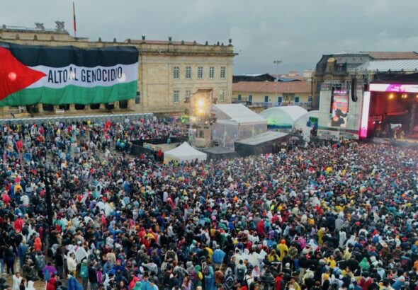 Concert and demonstration in support of Palestine in Plaza Bolívar, Bogotá, Colombia, in 2024. Photo: Presidencia de Colombia.