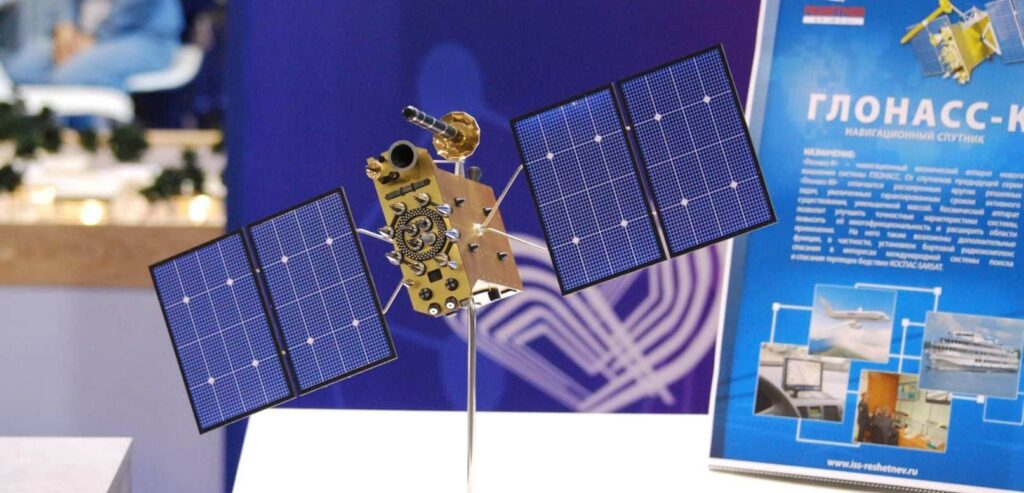 Model of a Russian Glonass-K series spacecraft. Photo: File photo.