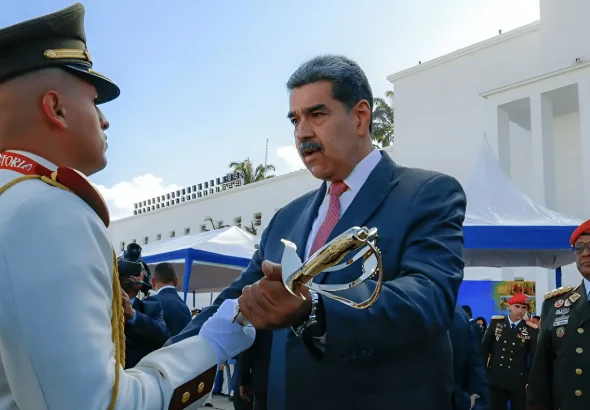 Venezuelan President Nicolás Maduro during the the graduation and promotion ceremony for cadets of the Bolivarian National Armed Force (FANB), held at the Military University in Caracas, Monday, July 7, 2025. Photo: Presidential Press.