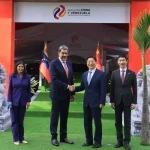 Venezuelan President Nicolás Maduro and Vice President Delcy Rodríguez with the Chinese delegation at the Great China-Venezuela Expo in La Carlota, July 4, 2025. Photo: Presidential Press.