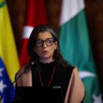 UN Special Rapporteur Francesca Albanese speaks at the Emergency Conference of States, hosted by Colombia and South Africa, to discuss measures against the Zionist entity for its genocide in Gaza, July 15, 2025, Bogota, Colombia. Photo: Luisa González/Reuters.