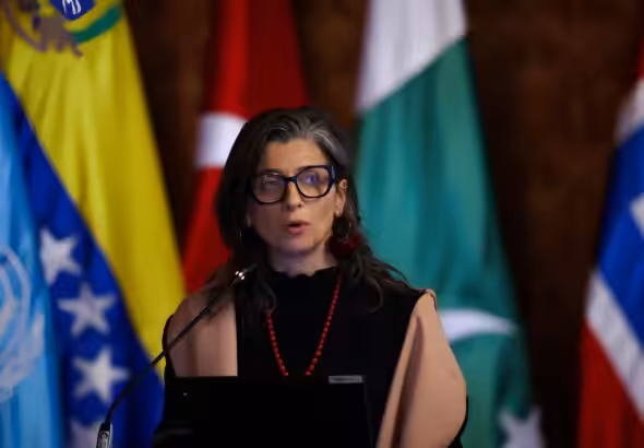 UN Special Rapporteur Francesca Albanese speaks at the Emergency Conference of States, hosted by Colombia and South Africa, to discuss measures against the Zionist entity for its genocide in Gaza, July 15, 2025, Bogota, Colombia. Photo: Luisa González/Reuters.