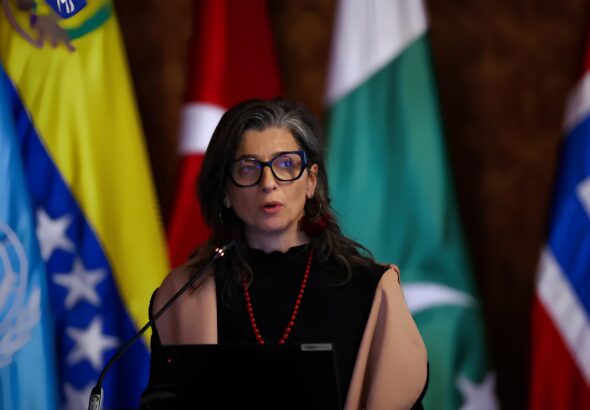 UN Special Rapporteur Francesca Albanese speaks at the Emergency Conference of States, hosted by Colombia and South Africa, to discuss measures against the Zionist entity for its genocide in Gaza, July 15, 2025, Bogota, Colombia. Photo: Luisa González/Reuters.