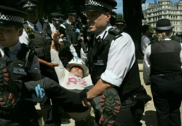 Police arrest a protester during a pro-Palestine demonstration in London, July 12, 2025. Photo: Martin Pope/Getty Images.