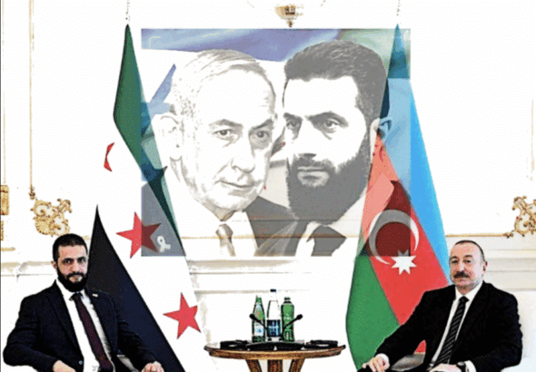 Abu Mohammed Al Jolani (now known as Ahmed Al Sharaa), HTS leader (left) meets with Azerbaijani President Ilham Aliyev (right) in Baku.