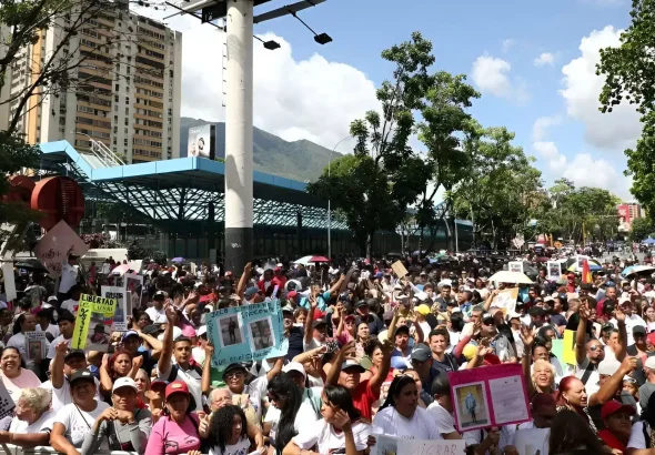 View of a demonstration in Caracas, Venezuela, demanding the release of children forcefully separated from their parents by the US empire on July 10, 2025. Photo: Últimas Noticias.