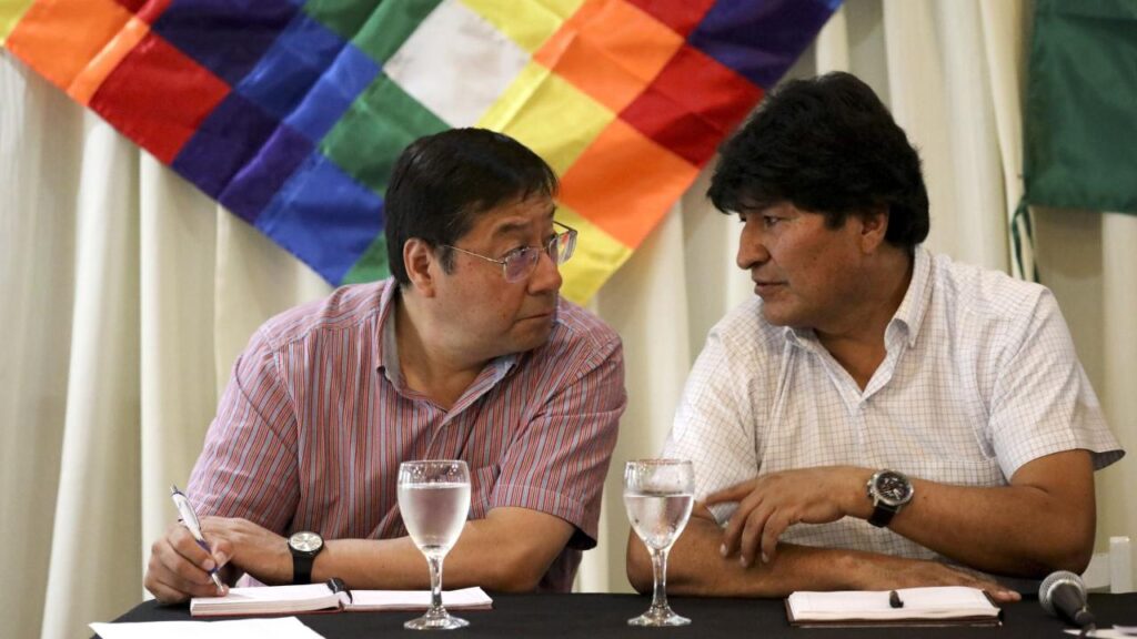 Luis Arce (left) and Evo Morales (right) during a meeting in 2020. Photo: AP/file photo.