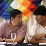 Luis Arce (left) and Evo Morales (right) during a meeting in 2020. Photo: AP/file photo.