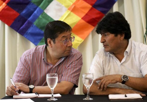 Luis Arce (left) and Evo Morales (right) during a meeting in 2020. Photo: AP/file photo.