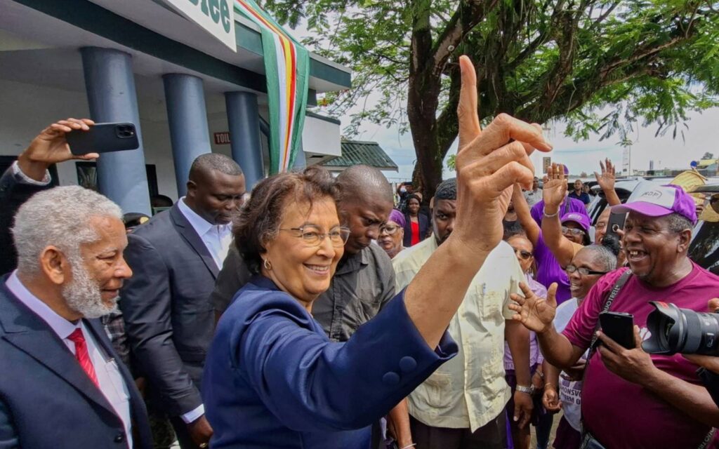 Jennifer Geerlings-Simons (center) greets well-wishers in Paramaribo after parliament appoints her as Suriname’s first female president. Photo: AP.