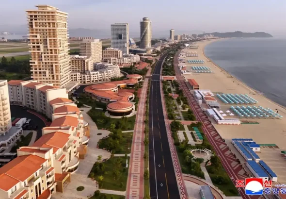 Aerial view of the coast line at the Wonsan Kalma Coastal Tourist Area in the Democratic People's Republic of Korea (DPRK). Photo: KCNA.