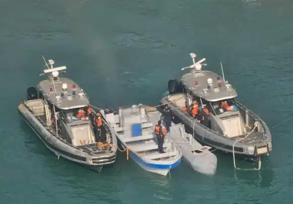 Colombian Navy seized an unmanned narco-submarine in the Caribbean. Photo: AFP.