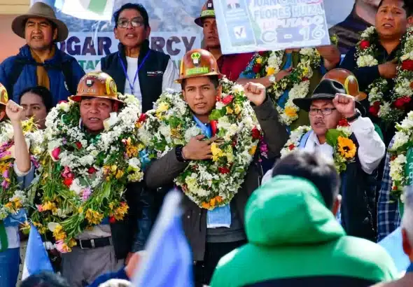 Andrónico Rodríguez during his candidacy proclamation in Yapacaní, department of Santa Cruz. Photo: FB/@AndronicoRodriguez.