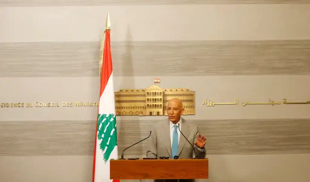 US envoy Thomas Barrack speaks after meeting with Lebanese Prime Minister Nawaf Salam, in Beirut, Lebanon July 21, 2025. Photo: Marwan Bou Haidar.