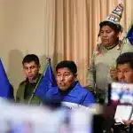 The president of MAS, Grover García, holds a press conference recognizing the results of the August 17 elections in Bolivia. Photo: EFE.