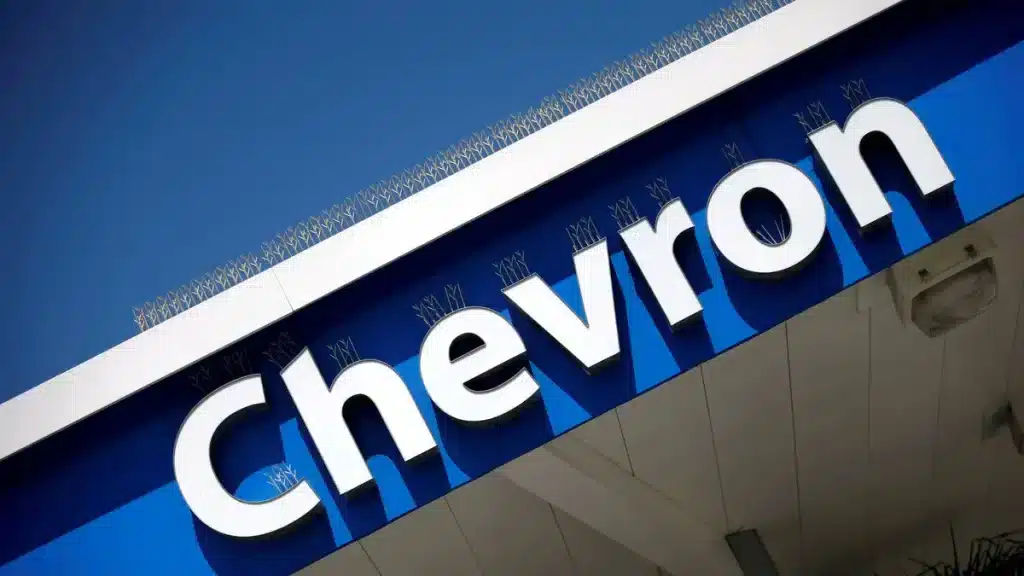 Chevron logo at a gas station in Los Angeles, California, USA. Photo: Lucy Nicholson/Reuters.