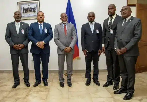 Laurent Saint-Cyr, president of the Transitional Presidential Council of Haiti (center), with other members of the CPT. Photo: X/@PresidenceHT.