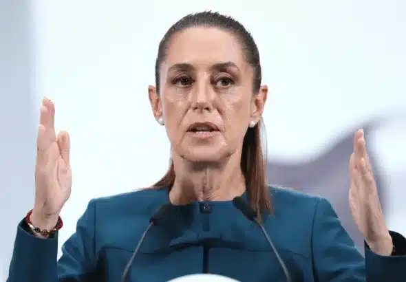 Mexican President Claudia Sheinbaum hosts her morning press conference on August 26, 2025. Photo: EFE. 