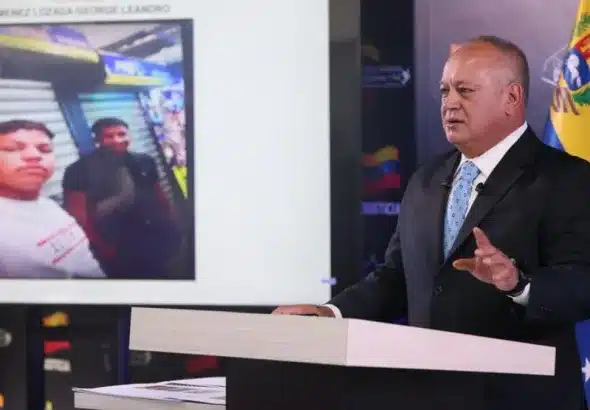 Venezuelan Minister for the Interior Diosdado Cabello at a press conference, August 7, 2025. Photo: Con El Mazo Dando.